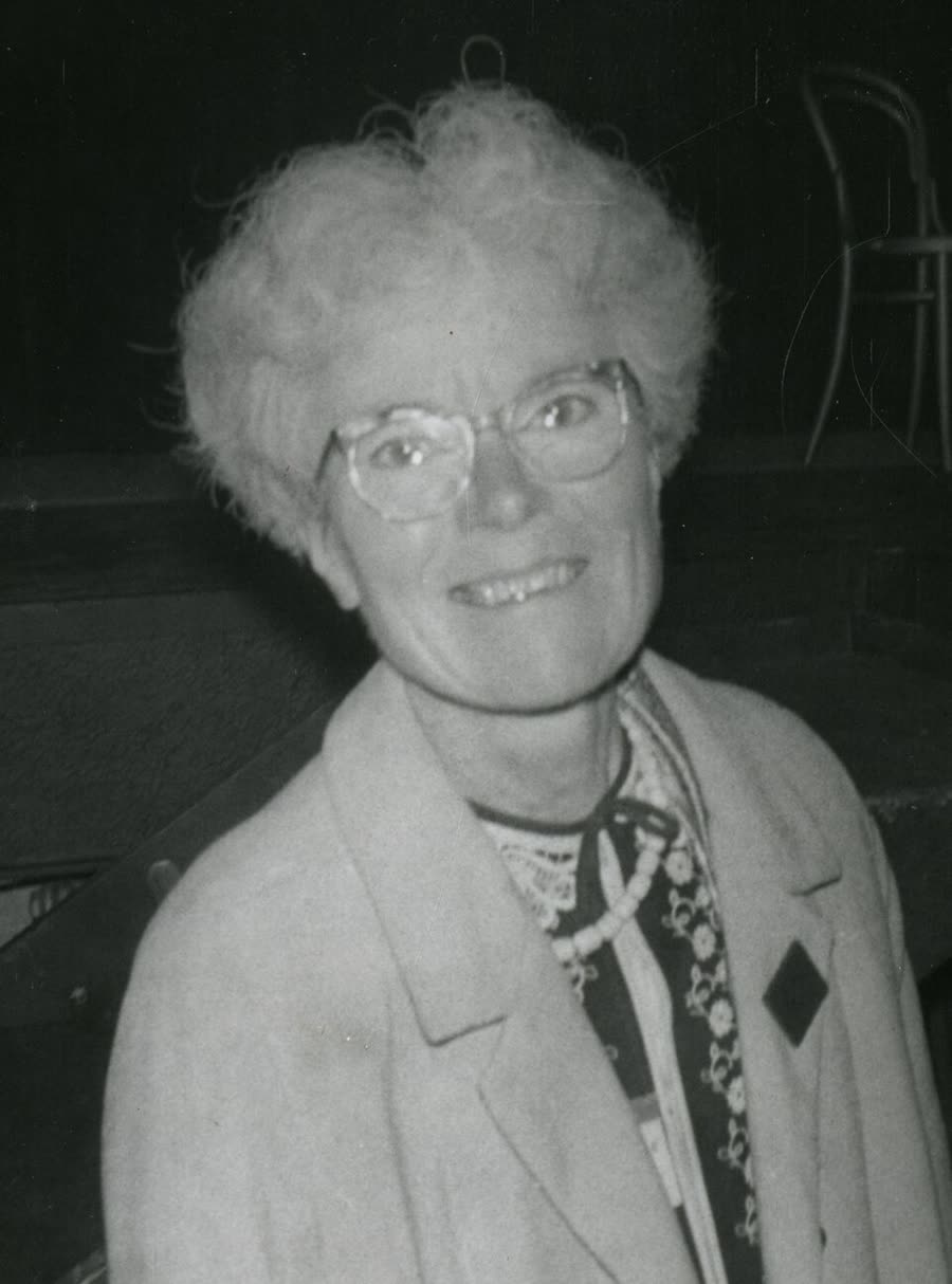 A photographic portrait of Kathleen Lonsdale in middle age, seated, in a dark jacket, looking towards the camera.