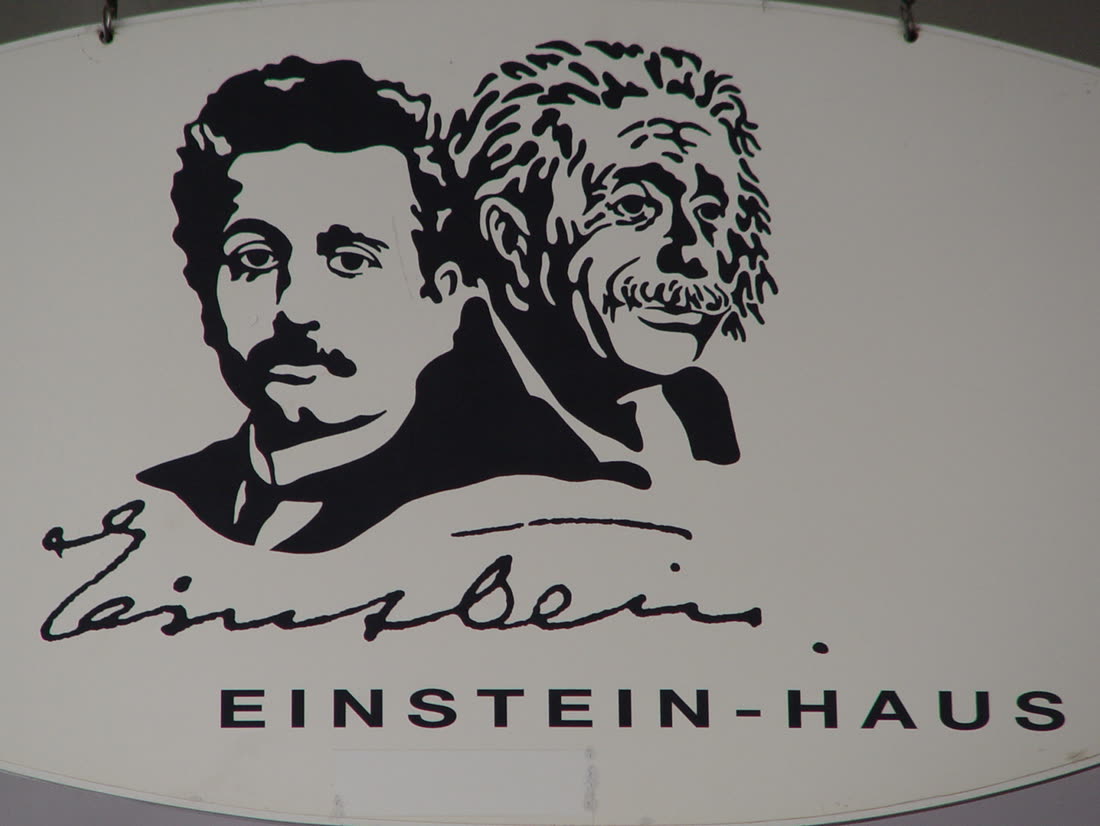 The apartment building in Bern where Einstein lived in 1905, on a cobbled street.